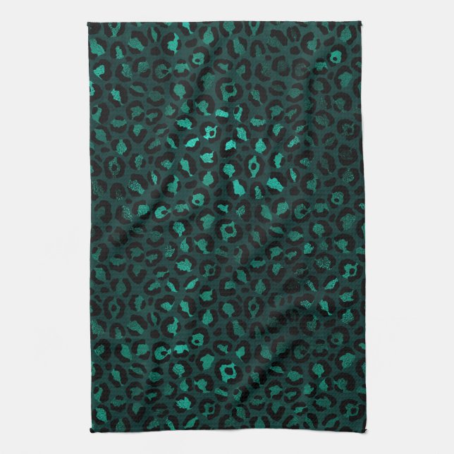 Teal and Gold Leopard Series Design 4  Tea Towel (Vertical)
