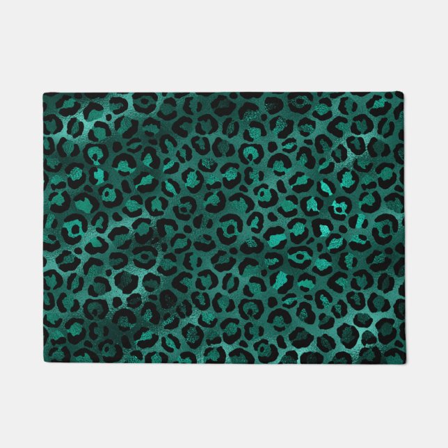 Teal and Gold Leopard Series Design 5  Doormat (Front)