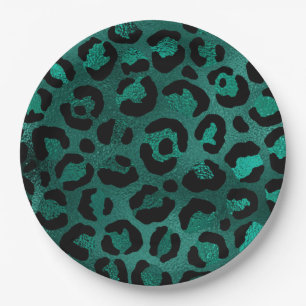 Teal and Gold Leopard Series Design 5 Paper Plate