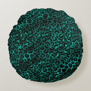Teal and Gold Leopard Series Design 5 Round Cushion