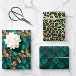 Teal and Gold Leopard Series Design 5  Wrapping Paper Sheet