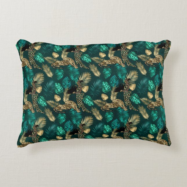 Teal and Gold Leopard Series Design 7   Decorative Cushion (Front)