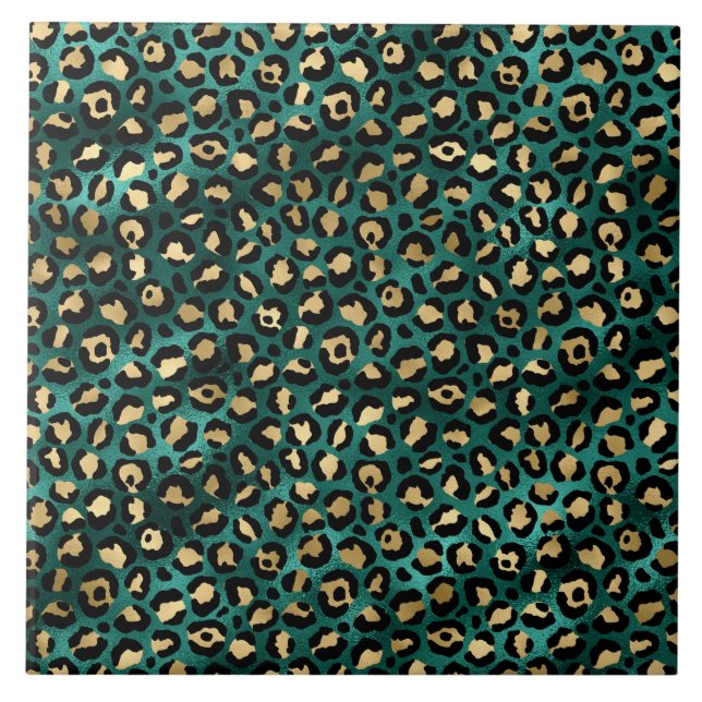 Teal and Gold Leopard Series Design  Tile (Front)