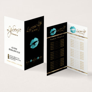 Teal and Gold Lip Price and Service List Business Card