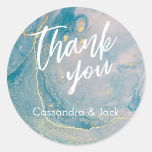 Teal and Gold Liquid Abstract Art Casual Hand Classic Round Sticker