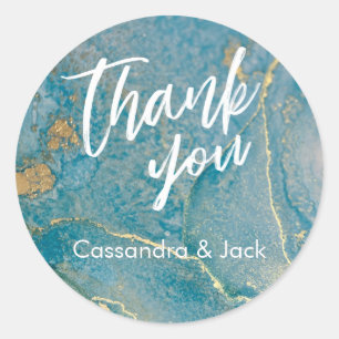 Teal and Gold Liquid Abstract Art Casual Hand Classic Round Sticker