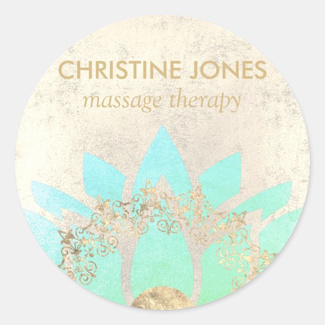 teal and gold lotus flower classic round sticker (Front)
