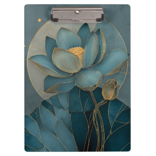 Teal and Gold Lotus Flower Geometric Line Art Zen Clipboard
