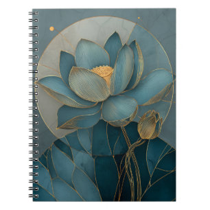 Teal and Gold Lotus Flower Geometric Line Art Zen Notebook