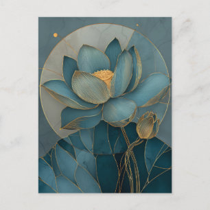 Teal and Gold Lotus Flower Geometric Line Art Zen Postcard