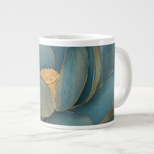 Teal and Gold Lotus Flower Geometric Line Large Coffee Mug
