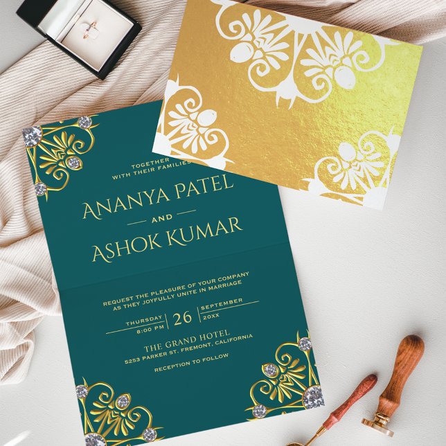 Teal and Gold Mandala Indian Wedding Invitation (Creator Uploaded)