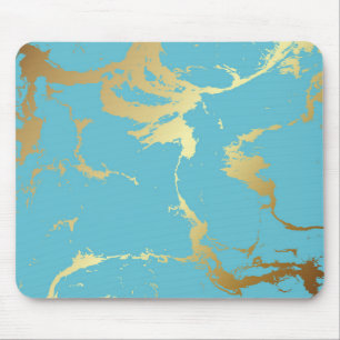 Teal and Gold Marble Acrylic Painting Abstract Bac Mouse Mat