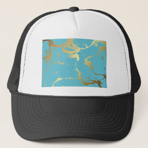 Teal and Gold Marble Acrylic Painting Abstract Bac Trucker Hat