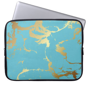 Teal and Gold Marble Acrylic Painting The Abstract Laptop Sleeve
