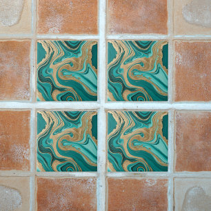 Teal and Gold Marble Tile