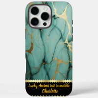 Teal and gold marble with intricate patterns