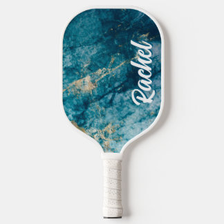 Teal and Gold Marble with Name - Personalised Pickleball Paddle