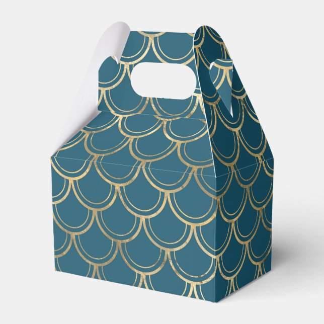 Teal and Gold Mermaid Scales Favour Box (Front Side)