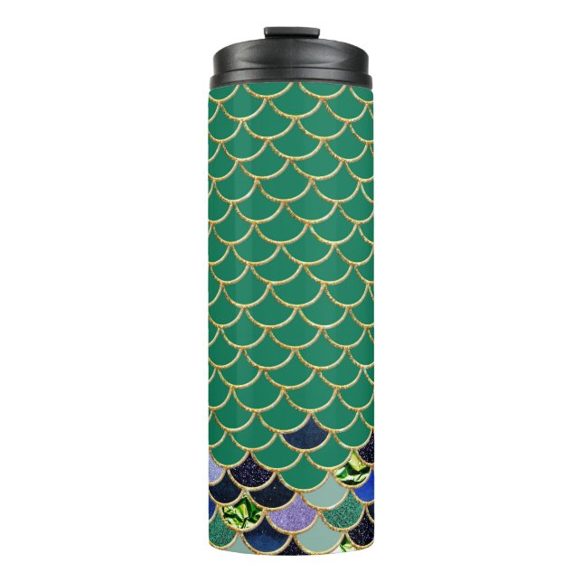 Teal and Gold Mermaid Scales Thermal Tumbler (Front)
