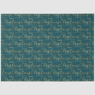 Teal and Gold Merry Christmas Word Art Tissue Paper