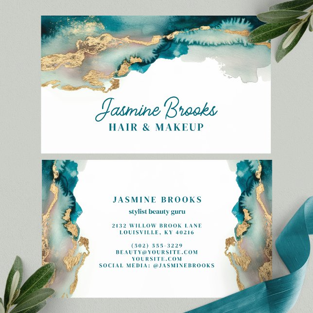 Teal and Gold Modern Abstract Watercolor  Business Card (Creator Uploaded)
