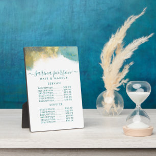 Teal And Gold Modern Art Liquid Ink Price Menu Plaque