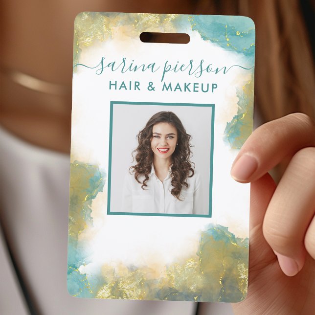 Teal And Gold Modern Liquid Watercolor ID Badge (Creator Uploaded)