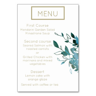 Teal and Gold Modern Minimalist Wedding Menu Table Number