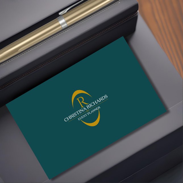 Teal and Gold Monogram Modern Elegant Business Card (Creator Uploaded)