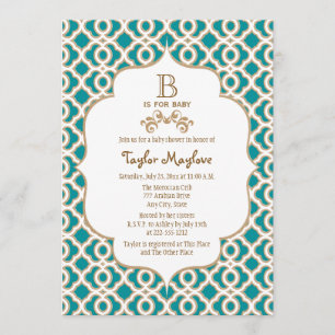 Teal and Gold Moroccan Baby Girl Baby Shower Invitation