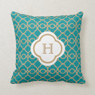 Teal and Gold Moroccan Monogram Cushion