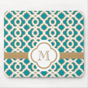 Teal and Gold Moroccan Monogrammed Mouse Mat