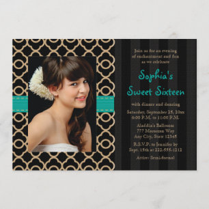 Teal and Gold Moroccan Sweet Sixteen Photo Invitation