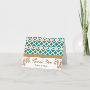 Teal and Gold Moroccan Thank You Wedding Card