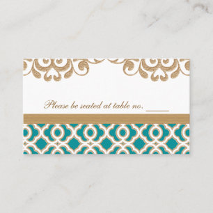 Teal and Gold Moroccan Wedding Table Place Place Card