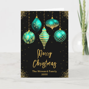 Teal and Gold Ornaments Merry Christmas Holiday Card