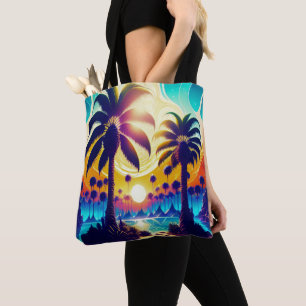 Teal And Gold Palm Trees Tote Bag