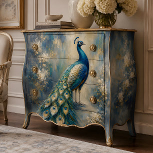 Teal and Gold Peacock Decoupage Tissue Paper