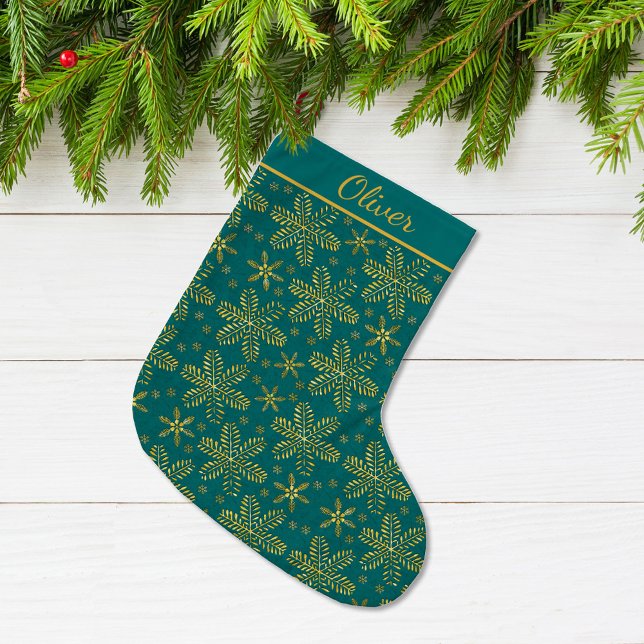 Teal and Gold Personalised Large Christmas Stocking (Creator Uploaded)