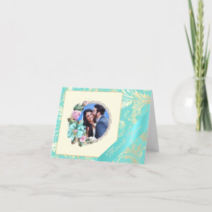 Teal and Gold Photo Wedding Thank You Card