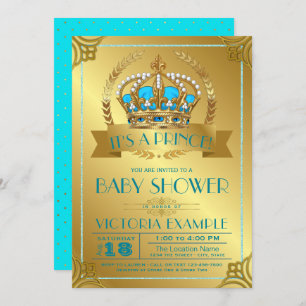 Teal and Gold Prince Baby Shower Invitations
