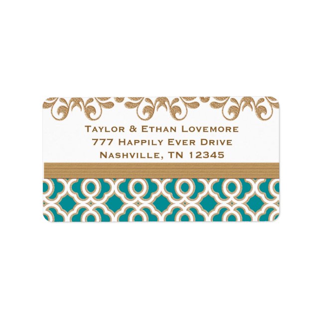 Teal and Gold Return Address Labels (Front)