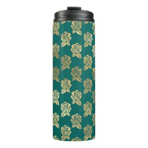 Teal and Gold Roses Thermal Tumbler