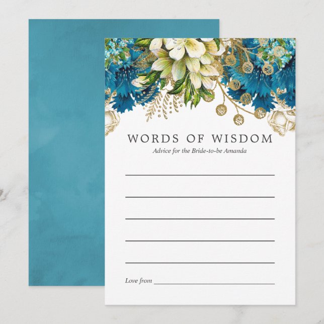 Teal and Gold Shabby Bridal Shower Bride Advice Invitation (Front/Back)