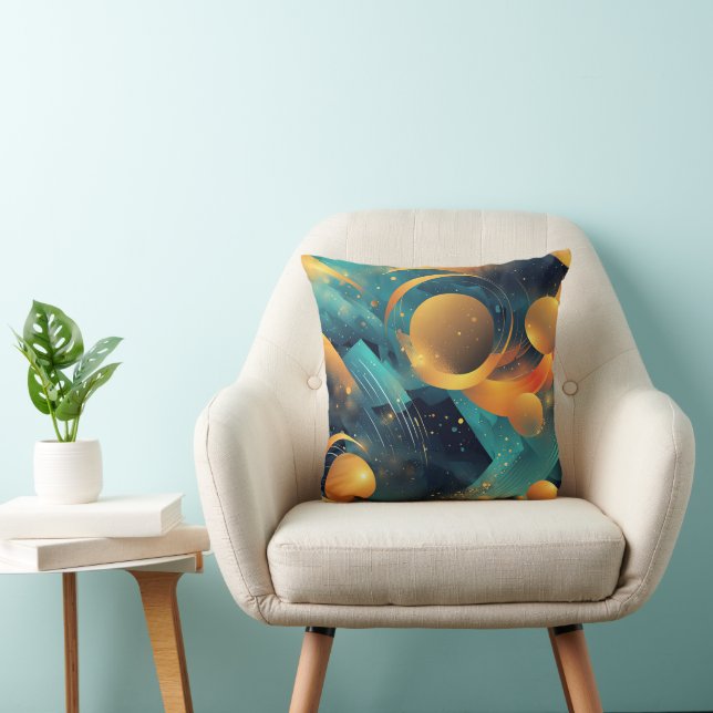 Teal and Gold Sphere Abstract  Cushion (Chair)