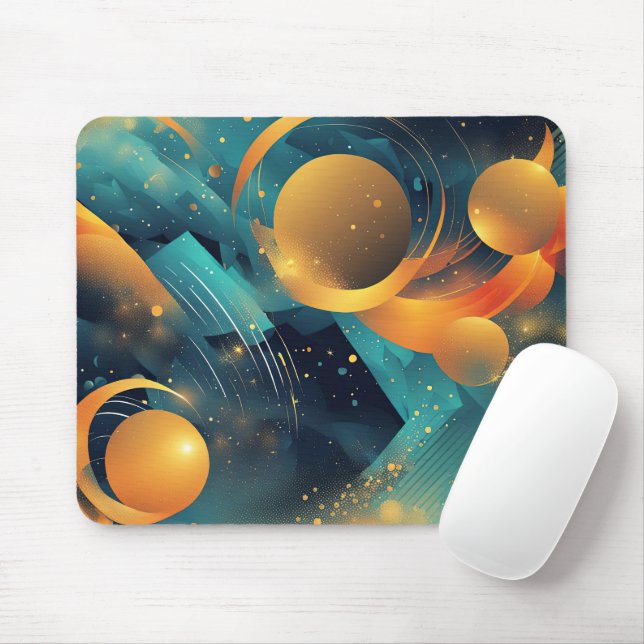 Teal and Gold Sphere Abstract  Mouse Mat (With Mouse)