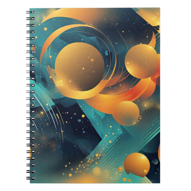 Teal and Gold Sphere Abstract  Notebook (Front)