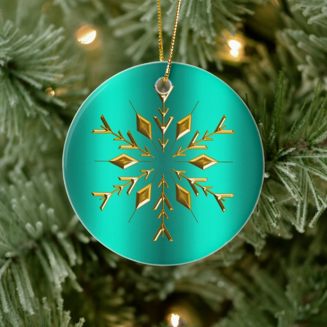 Teal and Gold Star Christmas Ceramic Tree Decoration (Tree)