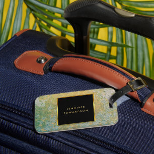 Teal and gold stone geode elegant luggage tag